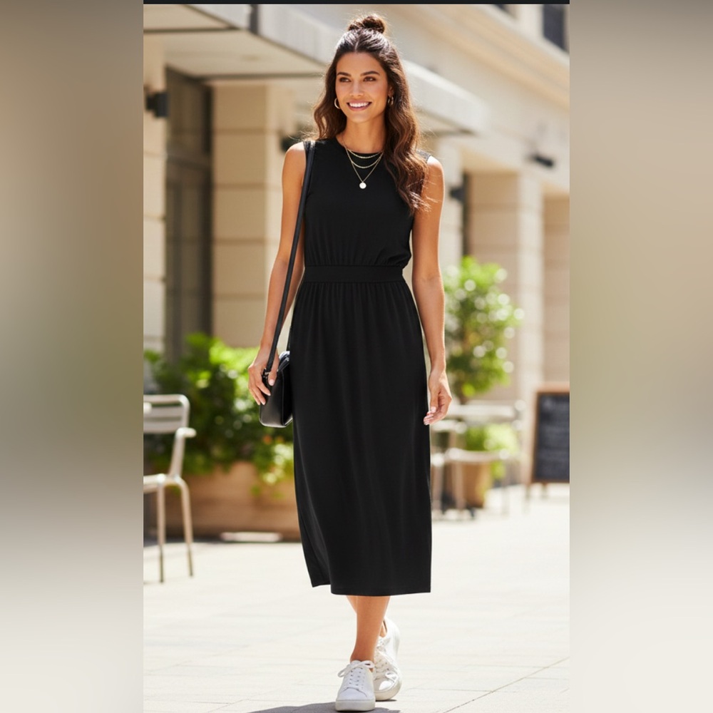 Athleta Black Santorini Cinch Travel Resort Dress Sz M
